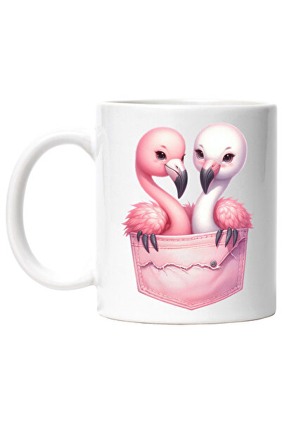 StoryGift Romania Cana cu 2 pasari flamingo care stau intr-un buzunar, ilustr...