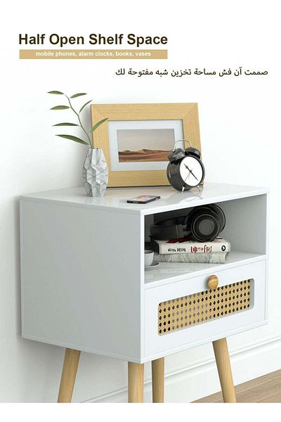 soufa dibaj Rattan Large-capacity MDF Engineering Board Storage Home Bedside Coffee Table With Drawer