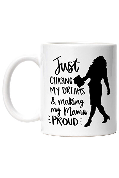 StoryGift Romania Cana cu o figura de femeie si mesajul "Doar imi urmez visur...