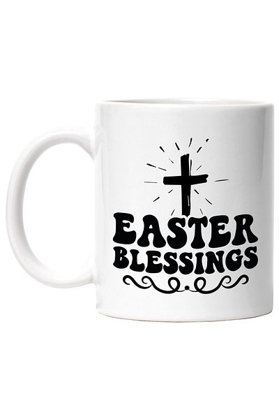 StoryGift Romania Cana cu o cruce si textul in engleza "Easter blessings" - binecuvantari de Paste, Cu Maner Alb