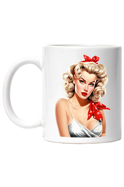 StoryGift Romania Cana cu o femeie frumoasa, ilustratie, stil retro, vechi, d...