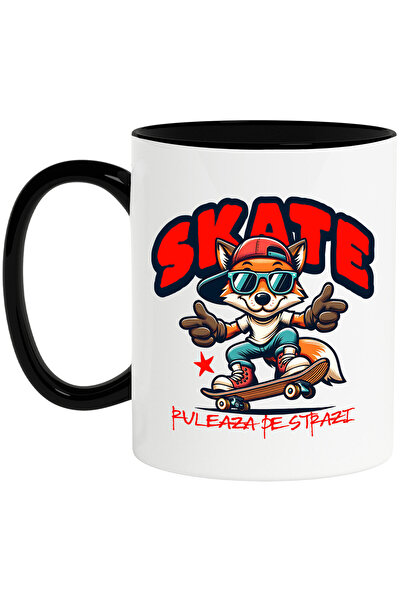 StoryGift Romania Cana cu Vulpe Stil Stradal Modern Pe Placa De Skateboard Sport Adolescent Text I, Cu Maner Negru