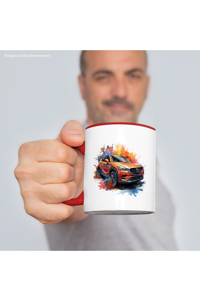 StoryGift Romania Car Mug, Mazda, Brand, Splash Paint, Wheels, Multicolor 330 ml, Ceramic, With,STG.