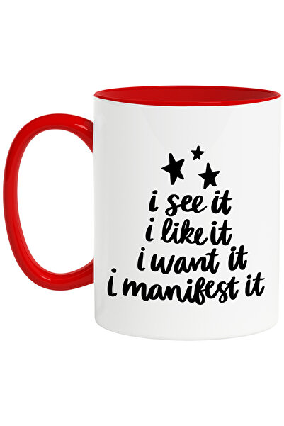 StoryGift Romania Cana cu stelute si cu mesajul in engleza "I see it, I like it, I want it, I mani, Cu Maner Rosu