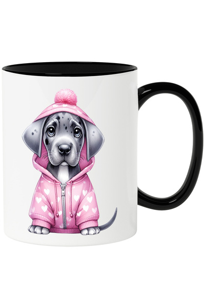 StoryGift Romania Cana cu un catel gri care poarta un hanorac cu inimioare | ...