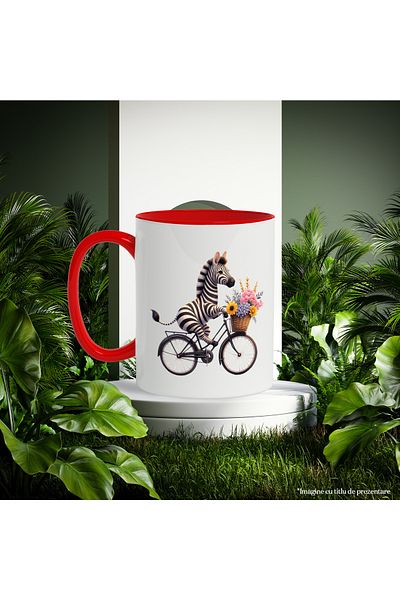 StoryGift Romania Mug with a zebra riding a bike | illustration | basket with flowers | ride, With ,STG