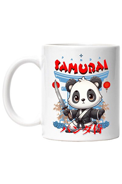 StoryGift Romania Cana Panda Samurai, 330ml, Ceramic cu Maner Alb, Cu Maner Alb