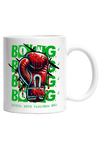 StoryGift Romania Cana cu Manusa De Box Rosie Sange Agresiv Sport De Contact Motivational, Ceramic, Cu Maner Alb