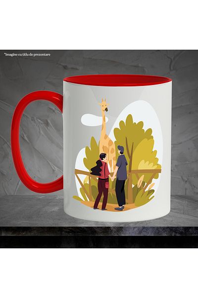 StoryGift Romania Mug With Zoo, Giraffe, Nature, Couple, Meeting, Animal, multicolor 330 ml, Ceramics, With ,STG