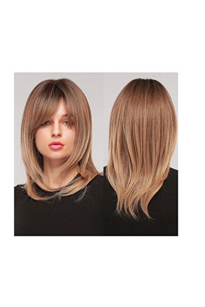 animis beauty Peruca medie Blond Miere, fibra sintetica cu aspect natural, par mediu drept, cu semi breton, 40 cm