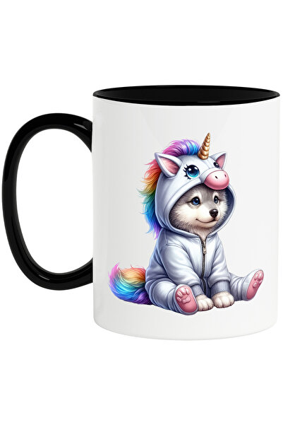 StoryGift Romania Cana cu un puiut Husky, ilustratie, costumat in unicorn, ju...