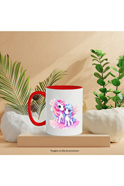 StoryGift Romania Mug with 2 unicorns | illustration | smiling | wings | clouds | mythical creatures | years, With ,STG