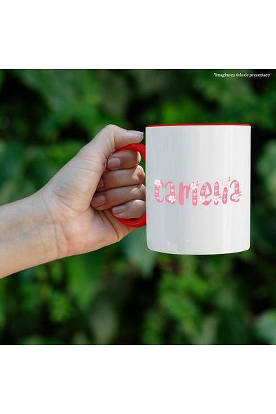 StoryGift Romania Mug With Name Camelia, Flowers, Colorful, Pink, Cute, 330ml, Ceramic with Red Handle, With,STG.