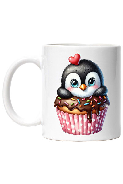 StoryGift Romania Cana cu un pinguin care sta intr-o briosa, ilustratie, inim...