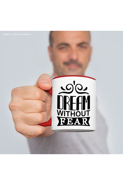 StoryGift Romania Mug with message that encourages you to dream without fear with Red Handle, With Red Handle S,STG