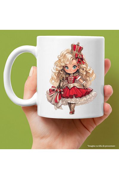 StoryGift Romania Cana cu o fetita dragalasa cu o coroana de regina | ilustratie | rochie rosie | , Cu ,STG