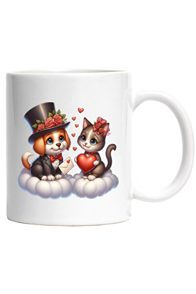 StoryGift Romania Cana cu o pisicuta si un catel care stau pe norisori | ilus...