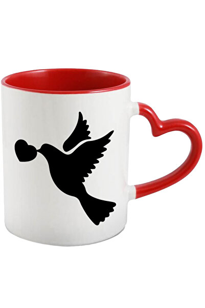 StoryGift Romania Cana cu o porumbita care tine o inimioara in cioc cu Maner ...