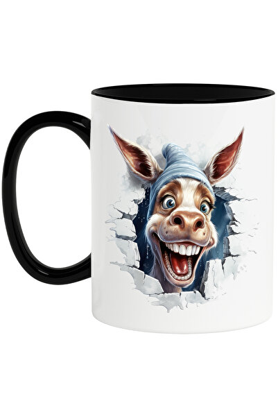 StoryGift Romania Cana cu un magar vesel care scoate capul prin perete | ilustratie | caciula | fe, Cu Maner Negru