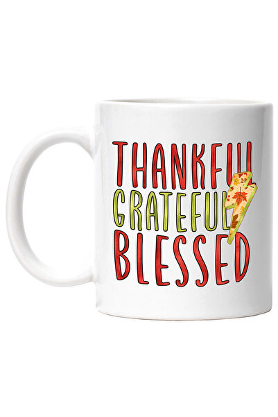 StoryGift Romania Cana cu mesajul "Thankful, grateful, blessed", fulger, frun...