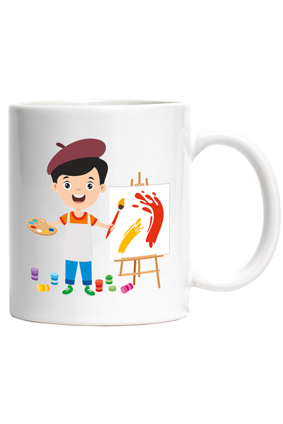 StoryGift Romania Cana Cu Pictor, Artist, Sevalet, Panza, Bereta, Acuarele, Multicolor 330 ml, Cer, Cu Maner Alb