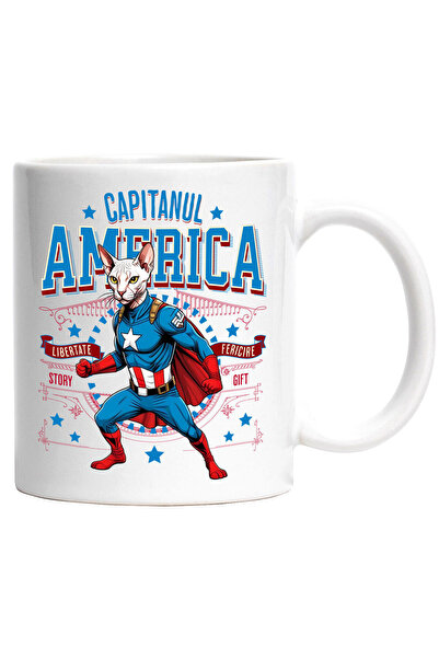 StoryGift Romania Cana cu Sphynx Pisica In Costum de Capitan America cu Peler...