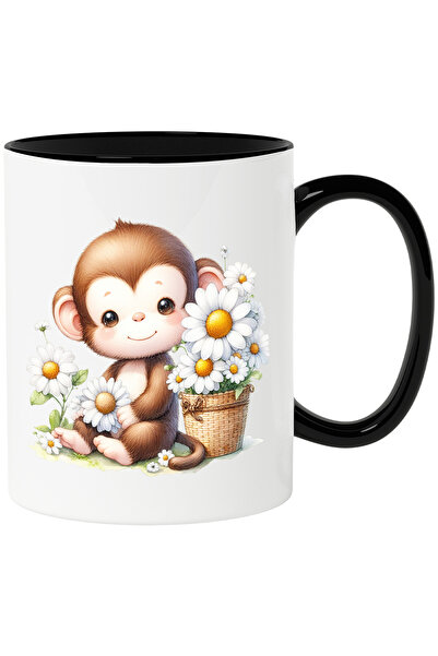 StoryGift Romania Cana cu o maimutica vesela care tine o floare | floricele a...