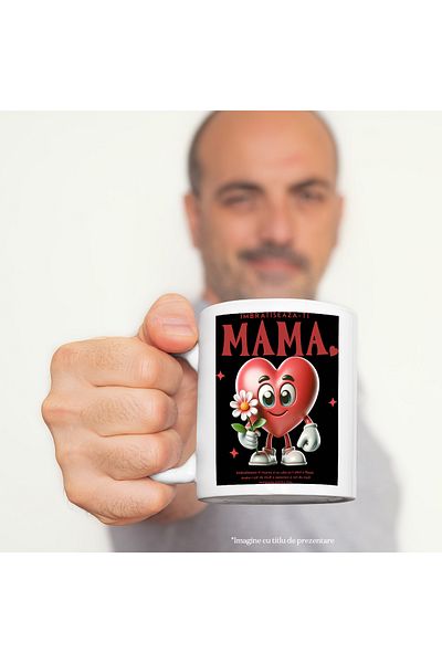 StoryGift Romania Cana Imbratisare-mama, cea mai buna mama familie, 330ml, Ceramic cu Maner Alb, Cu Man,STG