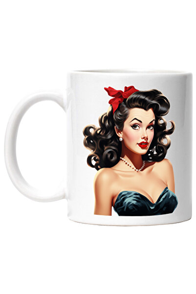 StoryGift Romania Cana cu o femeie frumoasa bruneta, ilustratie, stil retro, ...