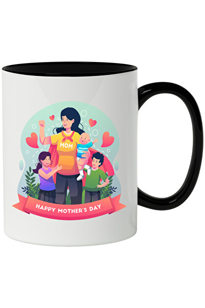 StoryGift Romania Cana Cu Mesaj In Engleza Happy Mother's Day, Ziua Mamei, Bebelus, Iubire, Inimi,, Cu Maner Negru