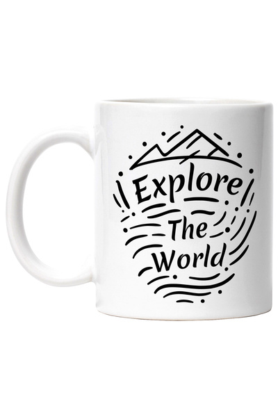 StoryGift Romania Cana Cu Mesaj In Engleza Explore The World, Exploreaza Lumea, Apa, Munte, Calato, Cu Maner Alb