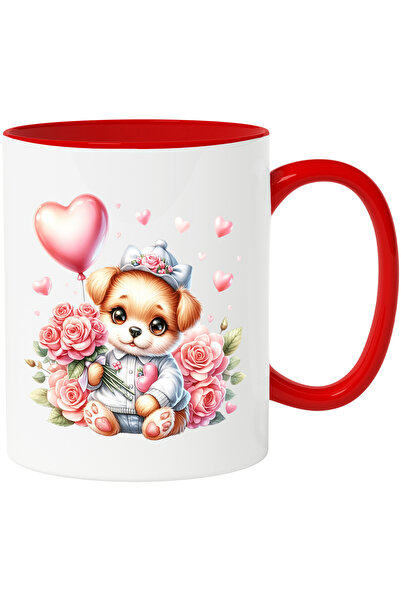 StoryGift Romania Cana cu un catelus care tine un buchet cu trandafiri | ilus...
