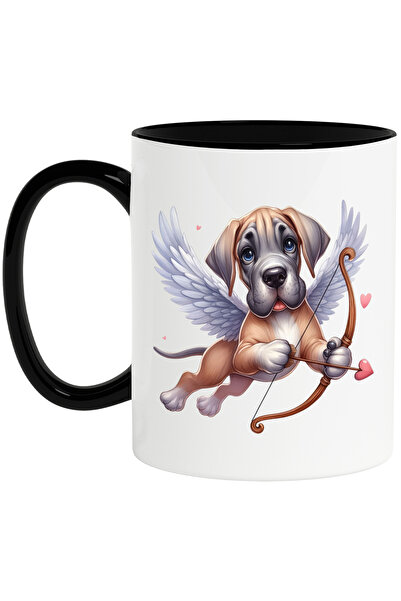 StoryGift Romania Cana cu un caine surprins care trage cu arcul | ilustratie | Cupidon | Valentine, Cu Maner Negru