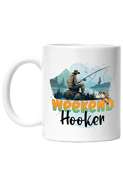 StoryGift Romania Cana cu un pescar cu mesajul "Weekend hooker", undita, pest...