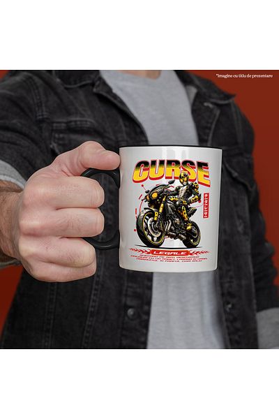 StoryGift Romania Mug Cheetah on Motorcycle - Legal Racing, 330ml, Ceramic with Black Handle, With Handle, STG