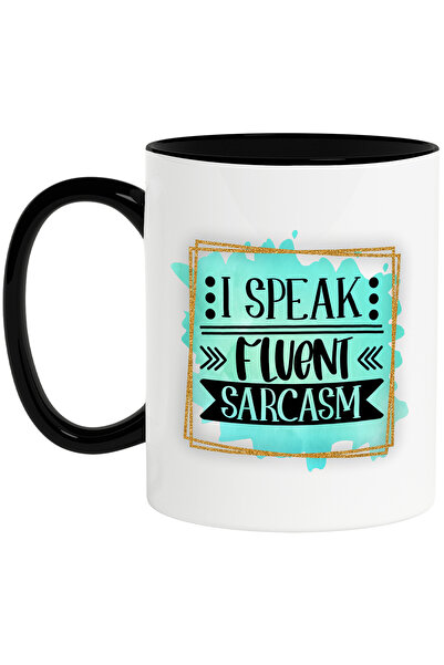 StoryGift Romania Cana cu mesajul "I speak fluent sarcasm", ilustratie, amuza...