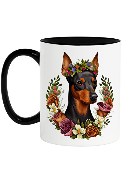 StoryGift Romania Cana cu un catel cu floricele in cap | ilustratie | coroana facuta din flori div, Cu Maner Negru