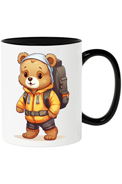StoryGift Romania Cana cu un ursulet explorator | ilustratie | descoperiri | expeditie | ghiozdan , Cu Maner Negru