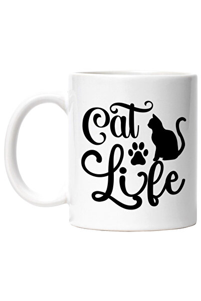 StoryGift Romania Cana cu labuta si pisicuta cu textul "Cat life" - viata de pisica fara griji cu , Cu Maner Alb