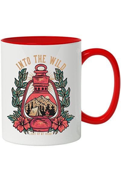 StoryGift Romania Cana Cu Mesaj In Engleza Into The Wild, Felinar, Cort, Munte, Foc De Tabara, Flo, Cu Maner Rosu