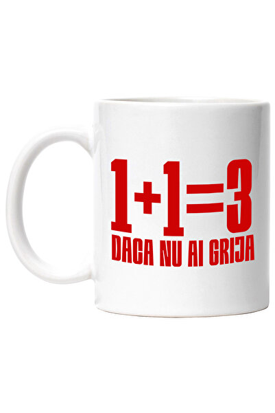 StoryGift Romania Cana cu Mesaj Haios Adunare Matematica Text Unu Plus Unu Egal Trei Daca Nu Ai Gr, Cu Maner Alb