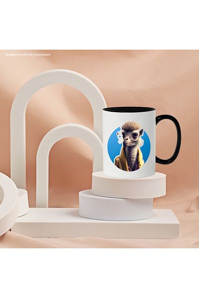 StoryGift Romania Cana Cu Lama, Hipster, Ochelari, Jacheta, Animal, Multicolor 330 ml, Ceramica cu, Cu Maner Negru