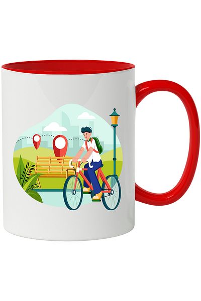 StoryGift Romania Cana Cu Bicicleta, Parc, Traseu, Mapa, Ciclism, Multicolor 330 ml, Ceramica cu M, Cu Maner Rosu