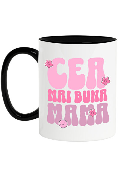 StoryGift Romania Cana cu Mesaj Iubire Cea Mai Buna Mama Text Roz Flori, Cera...