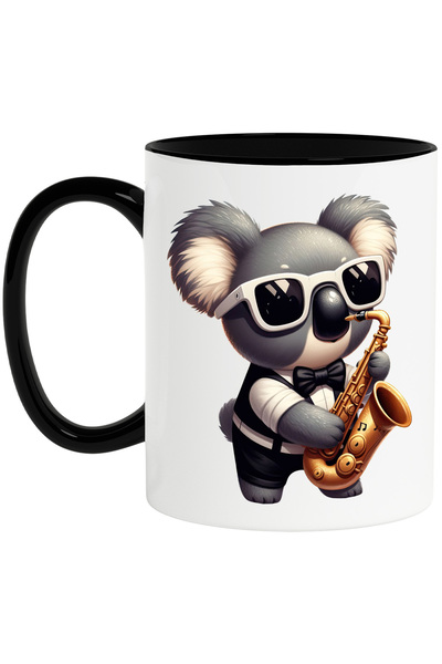 StoryGift Romania Cana cu un urs Koala care canta la saxofon, ilustratie, cos...