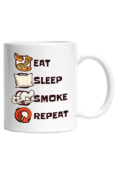 StoryGift Romania Cana Cu Mesaj In Engleza Eat Sleep Smoke Repeat, Fum, Pizza...