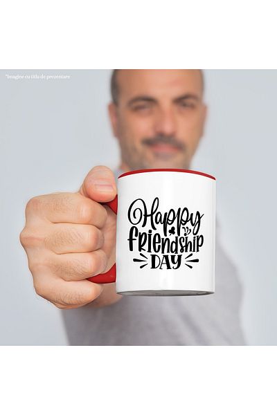 StoryGift Romania Mug with the wish in English "Happy friendship day" - happy friendship day with M, Cu, STG.