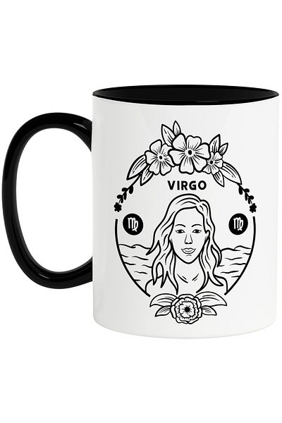 StoryGift Romania Mug with Virgo zodiac sign, illustration, zodiac sign, astrology, symbol, sign, flowers, water,, With ,STG