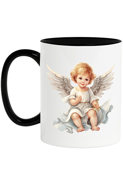 StoryGift Romania Cana cu un copilas cu aripi de ingeras | vesel | bucurie | divin | ilustratie | , Cu Maner Negru