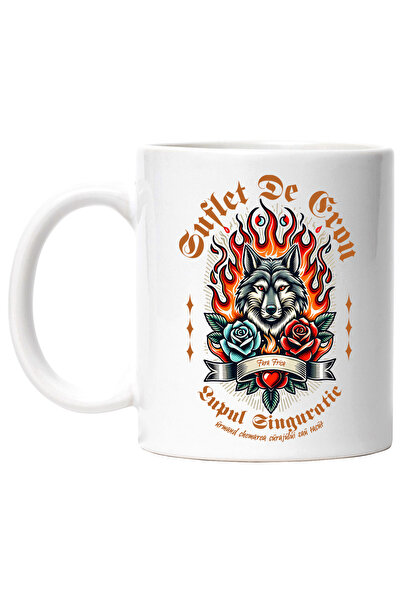 StoryGift Romania Cana Suflet de Erou - Lupul Singuratic, 330ml, Ceramic cu M...